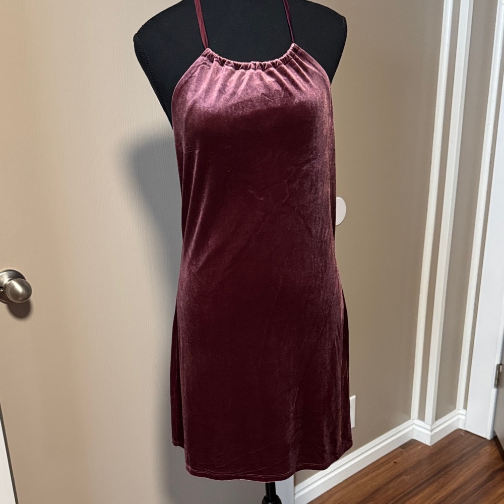 wild fable Burgundy Velvet Backless Slip Dress